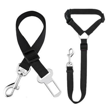 Imagem de SunGrow Cinto de segurança e coleira para cães, cinto de segurança universal para apoio de cabeça de carro, essencial para viagens de animais de estimação, guia ajustável, nylon preto, 48 cm a 78 cm e