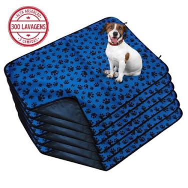 Imagem de Kit com 6 Tapetes Adestradores de Alta Absorção 100x70 Patinha Azul c/