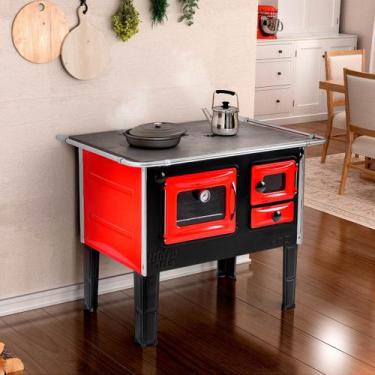 Imagem de Fogão a Lenha com Forno E 99 x 79 cm Porta de Vidro H-Prime Aço Inox P