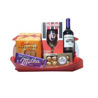 Imagem de Cesta Natal Times de Futebol com Panetone Taça Vinho Ferrero - Cesta d