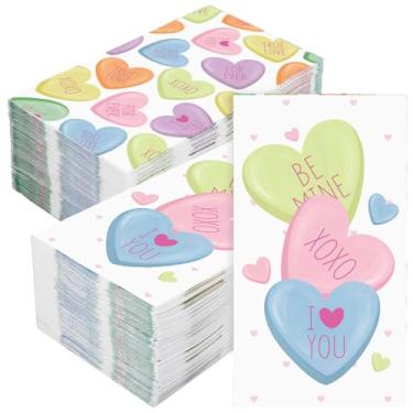 Imagem de Whaline 100 pçs dia dos namorados conversa coração convidado guardanapo dupla face amor coração papel guardanapo descartável jantar toalha de mão guardanapo para cozinha banheiro festa suprimentos