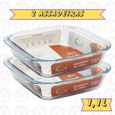 Imagem de 2 Travessa de Vidro Quadrada 1,1L Forno Airfryer Sobremesa - CasaVita,