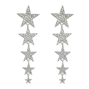 Imagem de Brincos de borla de estrela, brincos de estrela cadente para mulheres, brincos de franja de estrela boêmia, brincos de estrela cintilante, joias boho de estrela, brincos de gota de estrela da sorte para meninas, brincos fofos de estrela para presente, Zinco, não