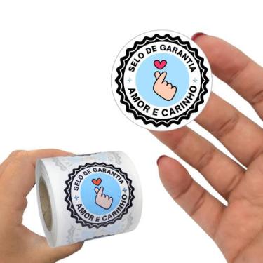 Imagem de 200 Adesivos 4x4 Cm  Selo Amor e Carinho  Azul - 4Food Print 