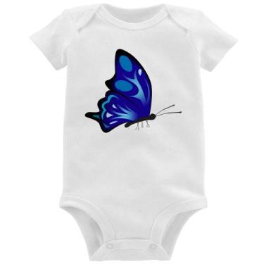 Imagem de Body Bebê Borboleta Azul - Foca na Moda, Branco, P