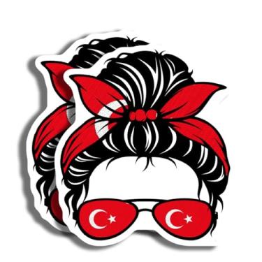 Imagem de Adesivo feminino com bandeira turca - laço de cabelo e adesivo de óculos de sol - adesivo de orgulho da Turquia - adesivo patriótico fofo - adesivo vermelho e branco - AAS0771