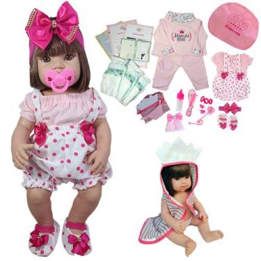Imagem de Boneca Bebê Reborn Pode Dar Banho Enxoval + DUAS TROCAS - Mamãe Reborn