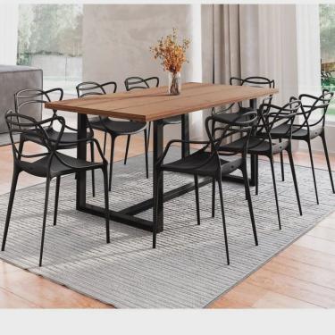 Imagem de Conjunto Mesa de Jantar Rústica de Madeira Maciça com 8 Cadeiras Allegra