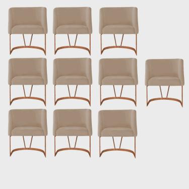 Imagem de Kit 10 Poltrona Cadeira Aurora Luxo Confort Industrial Ferro Bronze Suede Marrom Capuccino - Ahz Móveis