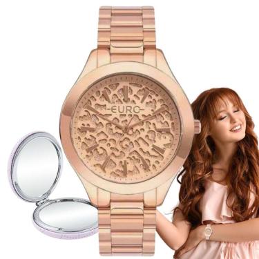 Imagem de Relógio Feminino Euro Analógico Redondo Metal Prova D’água 5 ATM Fashion Rose Gold EU2036YTW/4J + Espelho de Bolsa