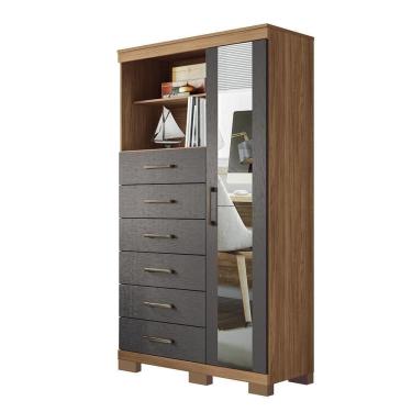 Imagem de Multi-cômoda Marabá 1 Porta 6 Gavetas Jatobá-grafite Com Pés E Espelho - Santos Andirá Jatobá-grafite