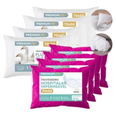 Imagem de Kit 4 Travesseiro Impermeável Pluma De Ganso Sintético Protetor Antial