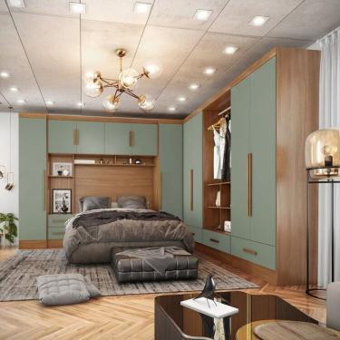Imagem de Quarto Modulado Casal Completo 6 Peças 6 Portas 5 Gavetas Com Maleiro Smart Plus Cinamomo / Verde