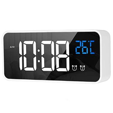 Imagem de Luocute Clock de Despertador de LED de Espelho Dois Conjuntos de Alarmes Recarregáveis ​​de Voz Ativada Relógio Digital Despertador Digital Relógio para Quartos Mesa de (Branco)