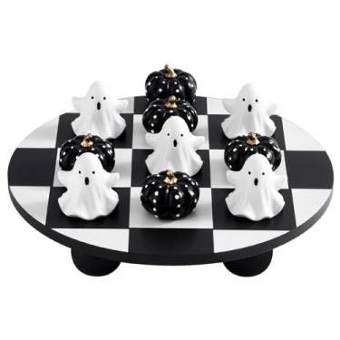Imagem de WDS WONDROUS Halloween Tic Tac Toe Board Game Coffee Table Decor, Desk Board Games for Adults Family Party Night, Aesthetic Black and White Decor for Living Room Home, Farmhouse Halloween Decor