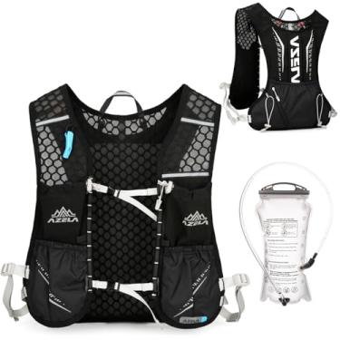 Imagem de Azarxis Colete de hidratação mochila de água de corrida mochila para mulheres e homens, leve, corrida, caminhada, ciclismo, trilha (preto + bexiga de água branca de 1,5 L)