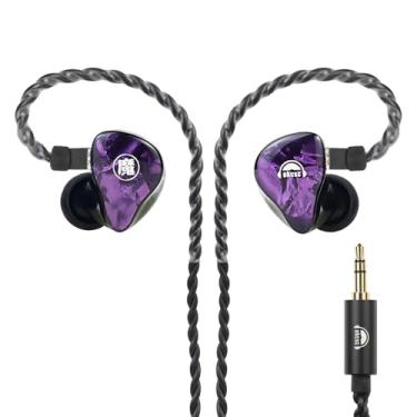 Imagem de OKCSC Fones de ouvido intra-auriculares HIFI, fones de ouvido de áudio premium, resistente a ruído e sem interferências, com bolsa de armazenamento, painel roxo brilhante, cabo de cobre de cristal