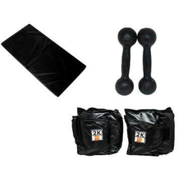 Imagem de Kit Colchonete Preto + Par de Caneleira Tornozeleira De Peso 2kgs Prof