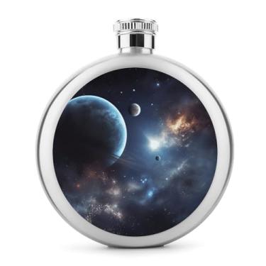 Imagem de Cantil de metal, lua estrelas e planetas impresso garrafa de aço inoxidável garrafa portátil garrafa de viagem leve garrafa durável