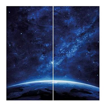 Imagem de Cortina blecaute mundial, vista da terra à noite do espaço, atmosfera, estrelas, fantástica nebulosa cósmica da galáxia, cortinas blackout com absorção de som para sala de jantar/decoração de festa, L