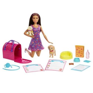 Imagem de Barbie Conjunto de Brinquedo Adota um Cachorrinho Vestido Roxo para crianças a partir d...