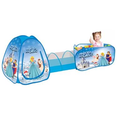 Imagem de Fabrincando Ideias Barraca 3 em 1 Infantil com 100 Bolinhas Princesa do Gelo