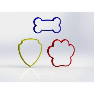 Imagem de Cortador Kit Patrulha Canina Pata Osso Escudo Tamanho 5cm