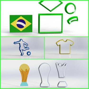 Imagem de Cortador Kit Copa Do Mundo Brasil Futebol 4 Modelos Tamanho 6 Cm