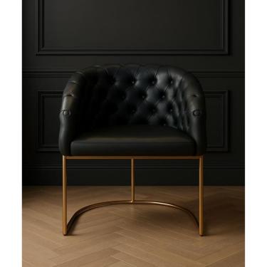 Imagem de Poltrona Lá Vie com Capitonê em Courino Preto e Base Dourada – Exclusiva