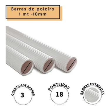 Imagem de 3 Barras Poleiro Plástico 10mm com 1 Metro + Ponteiras - Gaiolas Vivei