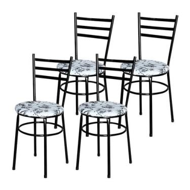 Imagem de Conjunto 4 Cadeiras Epoxi Preta Para Cozinha Assento Estampado - Lauma