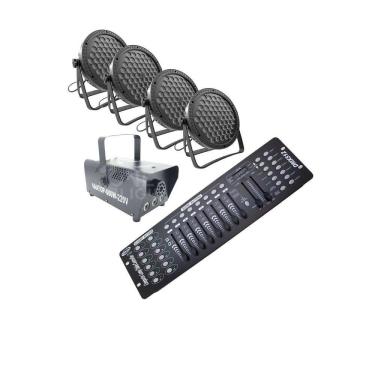 Imagem de Kit 4 Par Led Slim60 Led 3W + Máq Fumaça 600W + Mesa Dmx512
