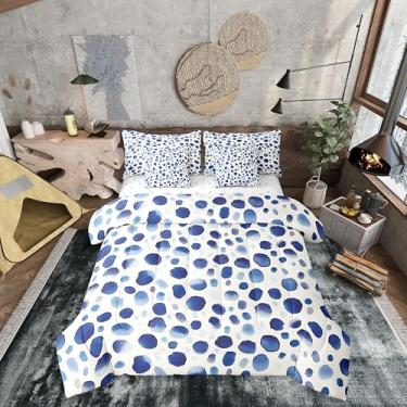 Imagem de Erosebridal Jogo de cama de casal com respingos de tinta, ombré, chuvoso, 7 peças, para crianças, homens, mulheres, grafite, bolinhas, geometria, aquarela, azul escuro, branco, todas as estações