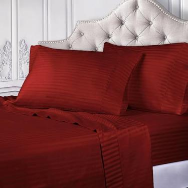 Imagem de Superior Jogo de lençol de cama de algodão egípcio 400 fios, 1 lençol elástico com bolso profundo, 1 lençol de cima, 2 fronhas, lençóis de uso diário, itens essenciais de casa de luxo, design listrado