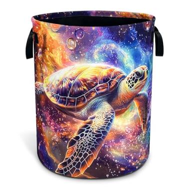 Imagem de Cesta de lavanderia com tartaruga marinha, galáxia, espaço dobrável, impermeável, bolsa divertida, cesto de roupa, organizador de brinquedos para banheiro/armazenamento de lavanderia/quarto 42 x 40 cm