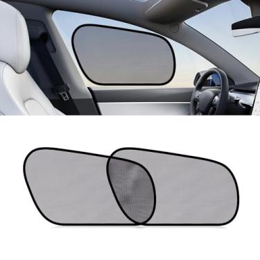 Imagem de XCBYT Tesla Model Y Persianas de janela de carro para motorista | 2 peças de proteção solar para janela lateral aderente para bloqueador solar, isolamento térmico | Persiana de janela frontal