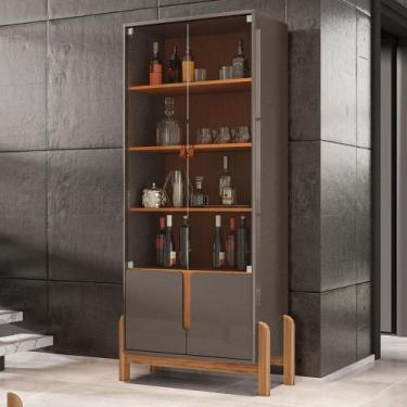 Imagem de Cristaleira Lizz 2 Portas 3 Prateleiras Perola/Cedro - Casa D, Cinza P