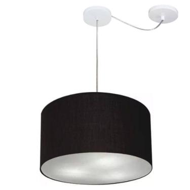 Imagem de Lustre Pendente Cilíndrico Com Desvio De Centro Md-4166 Cúpula Em Tecido 40x25cm Preto - Bivolt