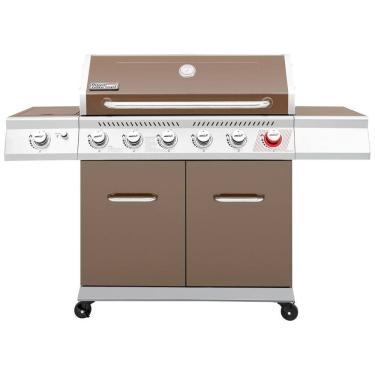 Imagem de Churrasqueira a Gás 74.000 BTU com 6 Queimadores, 2 Portas e 1 Queimador Lateral em Aço Inoxidável, ROYAL GOURMET GA6402C, Marrom