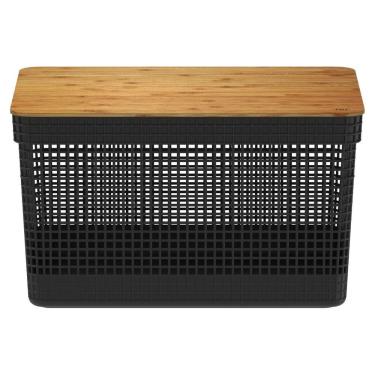 Imagem de Cesto Organizador Grid 20 Litros com Tampa de Bambu Preto OU