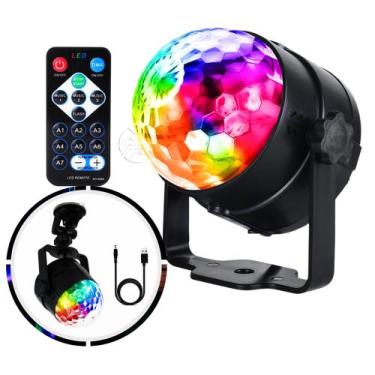 Imagem de Mini Globo de Luz USB LED 7 Cores com Controle Remoto e Sensor de Som 