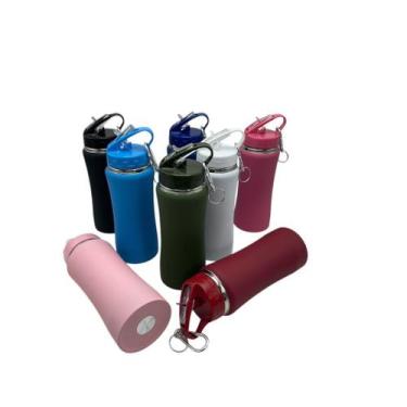 Imagem de Térmica Garrafa 350ml Inox Squeeze Emborrachada Bico Flip com Chaveiro