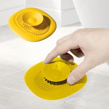 Imagem de Protetor de ralo de silicone, captador de cabelo, tampa de ralo dobrável para banheira de chuveiro, ralos, banheiro, cozinha e plugue de drenagem, amarelo