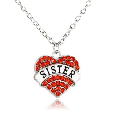 Imagem de Colar de irmã com pingente de coração para mulheres, presentes para irmãs, presente de aniversário de Natal para irmãs, One Size, Strass, Sem Pedra Preciosa