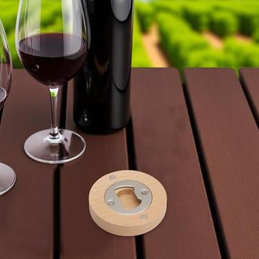 Imagem de Generic 1 abridor de garrafas magnético Calico Cat abridor de cerveja madeira de faia ímã redondo madeira marrom claro 6,5 x 1,5 cm