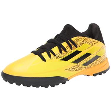 Imagem de adidas Tênis de futebol unissex infantil X Speedflow Messi.3, Ouro solar/Núcleo preto/amarelo brilhante, 10.5 Little Kid