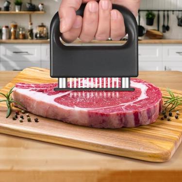 Imagem de Ferramenta de amaciador de carne, aço inoxidável, utensílios de cozinha resistentes, ferramenta de agulha de amaciador de carne portátil, utensílio de cozinha (preto)