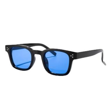 Imagem de Óculos de sol quadrados redondos para mulheres e homens, retrô, vintage, para dirigir na praia, férias, uso diário, moda ao ar livre, Armação preta/lente azul, Lens Width: 45 Millimeters