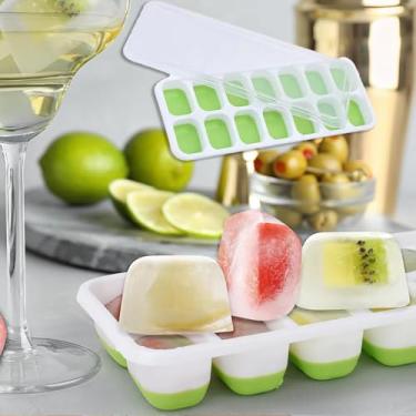 Imagem de Bandeja de gelo de silicone de 14 cubos com tampa, molde de cubo de gelo macio de fácil liberação, bandeja reutilizável para congelar bebidas, coquetéis e muito mais, verde