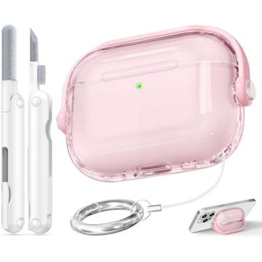 Imagem de Wowwat Capa para Airpods Pro 3, capa com trava de segurança para Apple Airpod Pro 3 (2025) com kit de limpeza, proteção contra quedas Air pods Pro3, capa para homens e mulheres com chaveiro, rosa